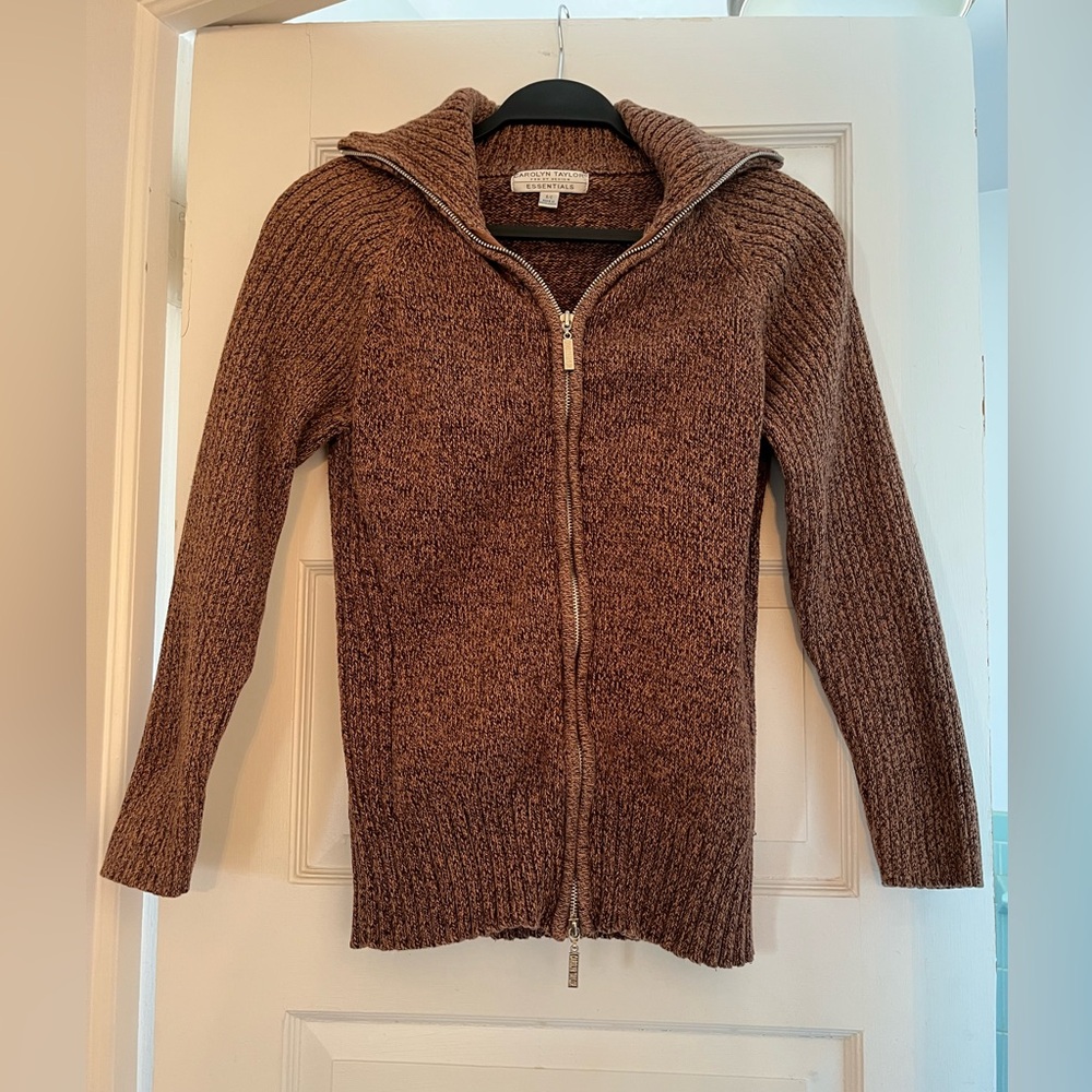 Carolyn Taylor Brown Knit Zip-Up Cardigan